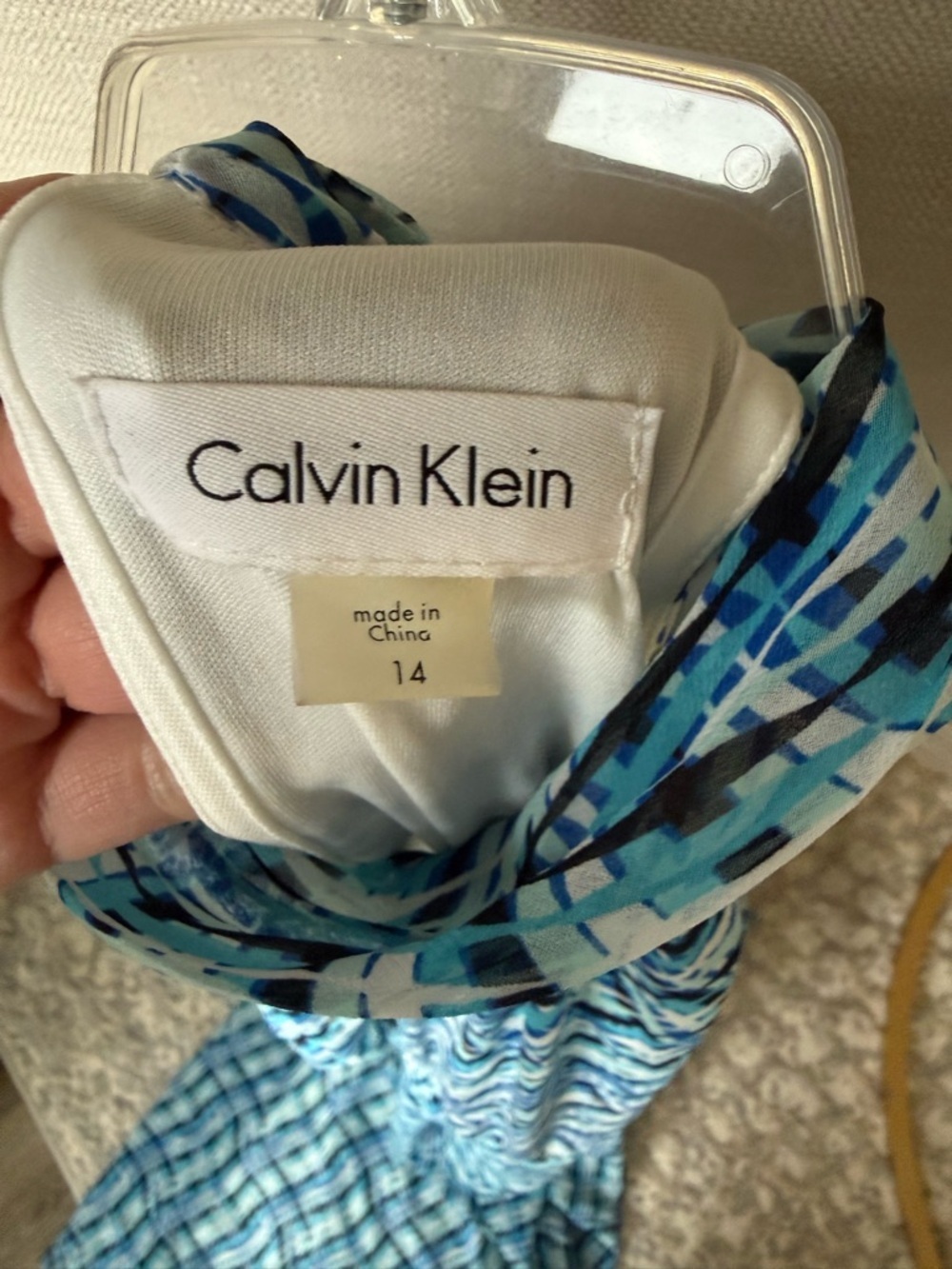 NWT Calvin Klein Halter Maxi Dress Blue Abstract Print Chiffon Ruched Size 14 - Picture 7 of 10